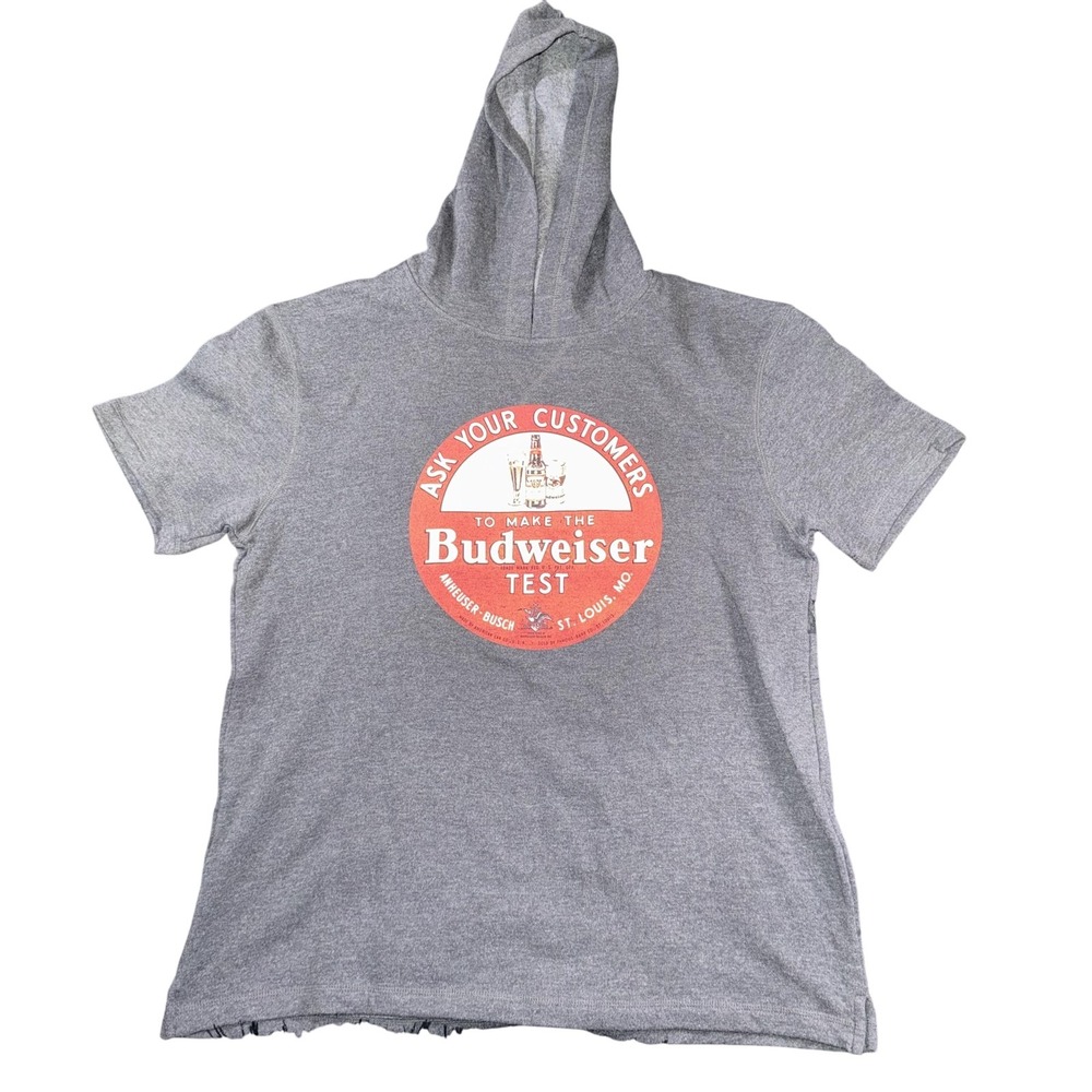 Budweiser Shirt Mens Large Gray Short Sleeve Hooded Graphic Beer Anheuser-Busch